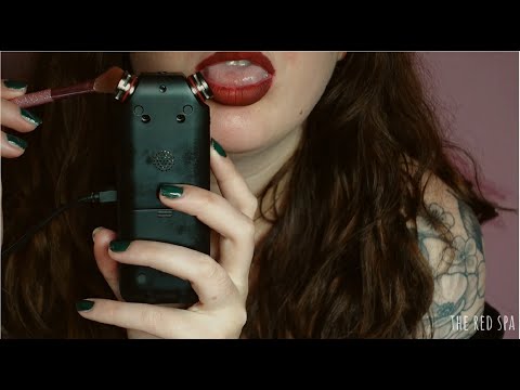 ASMR close up mouth sounds, ear brushing and spit painting ( no talking )