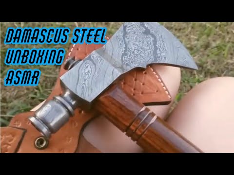ASMR but it's with an axe...(Unboxing and Testing Handforged Damascus Steel)