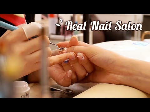 ASMR Getting your nails done at the real nail salon💅 gold foil marble design