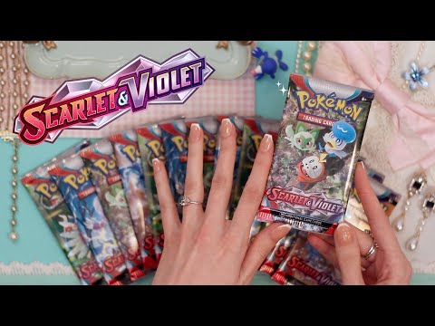*NEW* Scarlet & Violet Pokemon Booster Pack Opening ASMR (soft spoken/whispering + tapping)