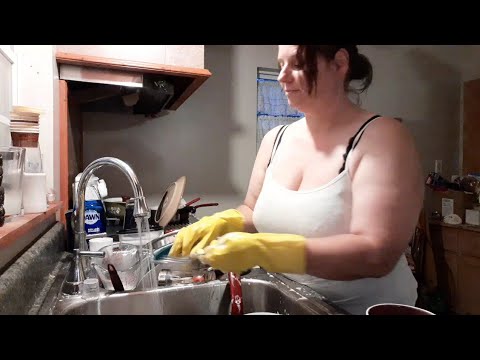 Asmr Domestic Cleaning Dishes with Latex Rubber Gloves