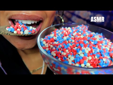 ASMR | Eating Dippin Dots Ice Cream | Popping Candy Sounds ❤️🤍💙