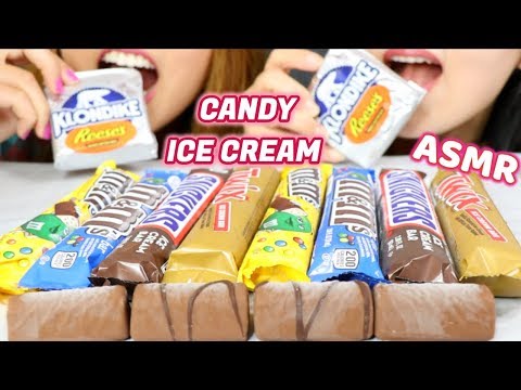 ASMR EATING CANDY ICE CREAM BARS (SNICKERS, TWIX, M&M'S, REESE'S) *CRUNCHY* | Kim&Liz ASMR