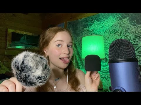 ASMR// Mic Scratching 💚 with fluffy & foam mic cover