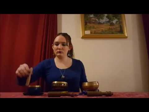 ASMR soft whispers and relaxing singing bowl playing, meditative