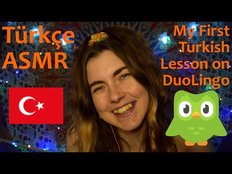 Türkçe ASMR: My First Turkish Lesson on DuoLingo!! [Turkish, Whispering, Mouth Sounds]