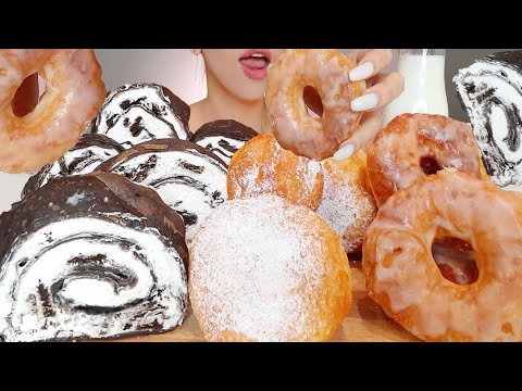 ASMR CREP OREO POLL, GLAZED DONUT, CREAMY DONUTS 크렙 롤, 크리미 도넛 MUKBANG / recipe