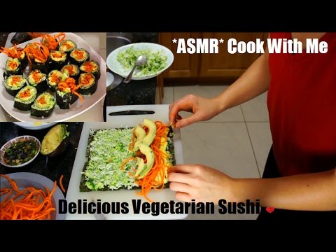 ASMR COOK WITH ME : DELICIOUS HOMEMADE SUSHI !! (shredding, vegetti, seaweed crinkles + chatting)