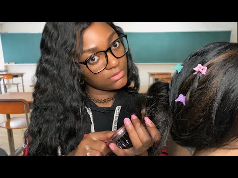 ASMR |🎀 Girl Who Is Secretly OBSESSED With You Plays With Your Hair In Class + Plucks Your Bugs