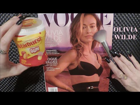 ASMR Gum Chewing Magazine Flip Through | Vogue Olivia Wilde | Tingly Whisper