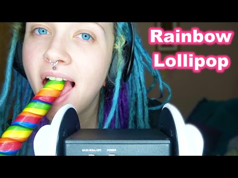 ASMR Twisty Rainbow Lollipop | Binuaral Mouth Sounds