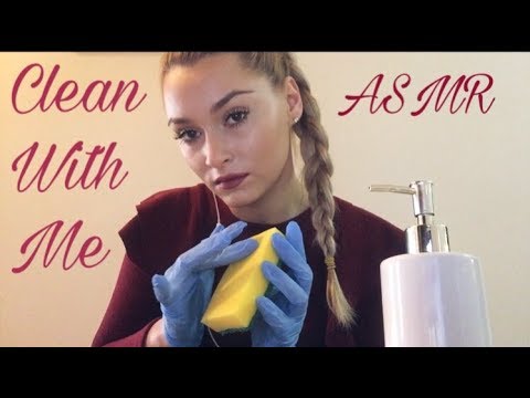 ASMR Clean with me💦  | Water, spray, latex gloves and sponge sounds