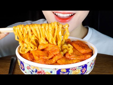 ASMR Celebrating Re-release of Soupy Fire Noodles in Korea | Part 2 | Fried Tofu Pouches | Mukbang