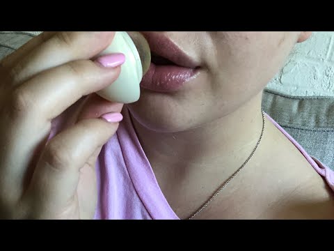 ASMR Lo-fi lipgloss application and wet mouth sounds