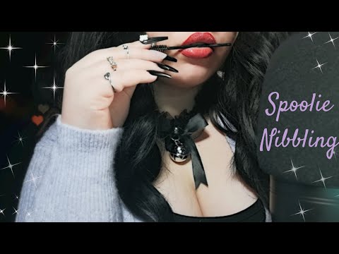ASMR SPOOLIE NOMS, NIBBLING + LICKING - WET💦 Mouth Sounds #spoolie #ASMR#mouthsounds