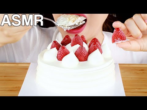 ASMR Frozen Fresh Cream Cake 얼린 생크림 케이크 먹방🍓❄️ Mukbang Eating Sounds