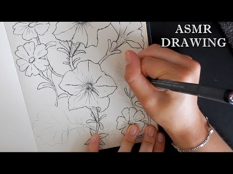 ASMR 🌷 Drawing Flower Outlines 🌷 whispering, pen, paper, erasing and sticky finger sounds