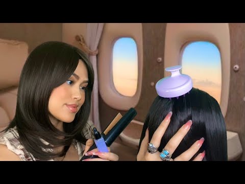 ASMR Southern Mom / Lady On The Airplane Does Your Hair (+ Neck & Scalp Massage) ✈️ gum chewing RP