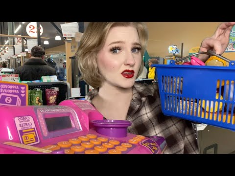 ASMR| Grocery Store Roleplay🛒 💁‍♀️Rude/weird cashier(Toy Foods and Register💵)