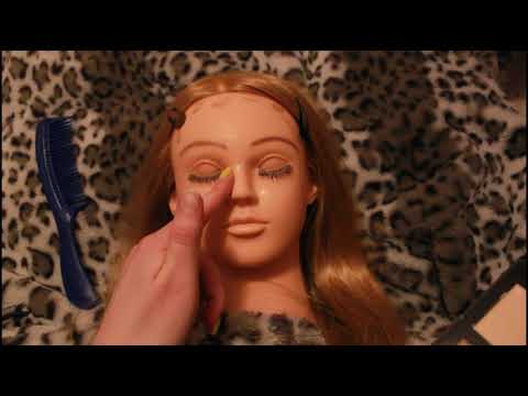ASMR makeup application on doll head (whisperd, tapping, tingly)