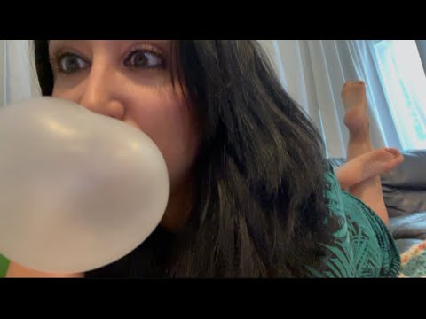 Cozying up on the couch and Blowing Yummy Bubbles ~ ASMR GUM/FOOT POSE/ NO TALKING