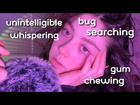 ASMR | LOTS of gum chewing with BUG SEARCHING and LICE CHECK (unintelligible whispering, FLUFFY mic)