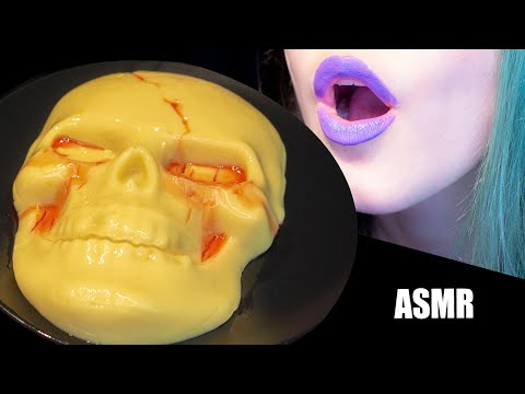 ASMR: WOBBLY BLOODY PUDDING SKULL | Halloween Snack 💀 ~ Relaxing Eating [No Talking|V] 😻