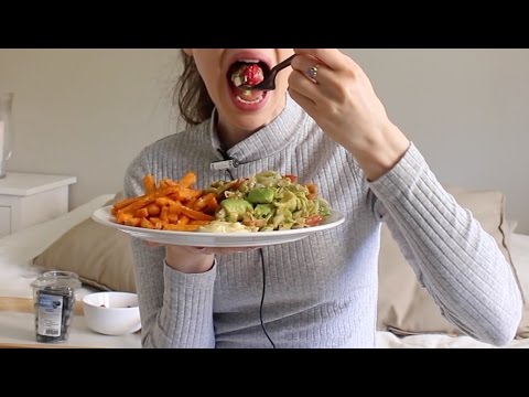 ASMR Whisper Eating Sounds | Sweet Potato Fries & Salad