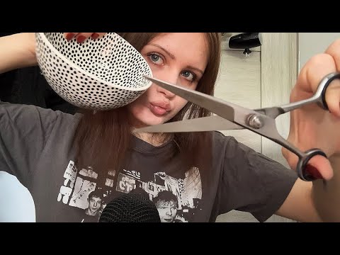 fast ASMR giving you a bowl cut