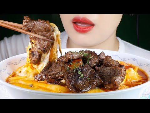 ASMR Cheesy Soupy Fire Noodles Tteokbokki with Ribeye Steak | Eating Sounds Mukbang