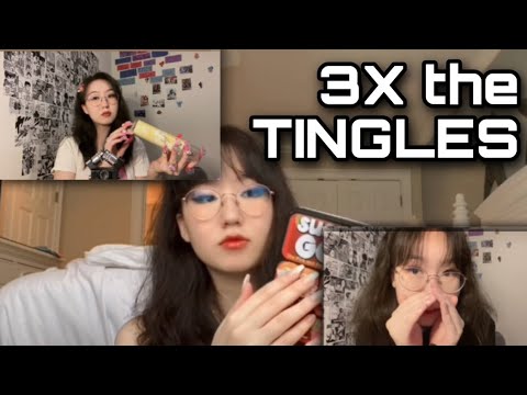 ASMR 3 FUFU’s for 3X the TINGLES 👩🏻👩🏻👩🏻 fast and aggressive layered ASMR