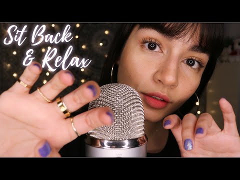 ASMR Repeating 'Sit Back and Relax' (Hand Movements, Scratching, Plucking)