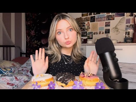 ASMR| eating fancy donuts| eating sounds with light whispers