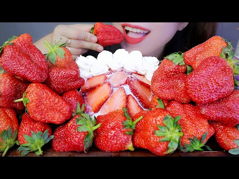ASMR DÂU CHẤM KEM - fresh strawberries with whipped cream EATING SOUNDS | LINH-ASMR