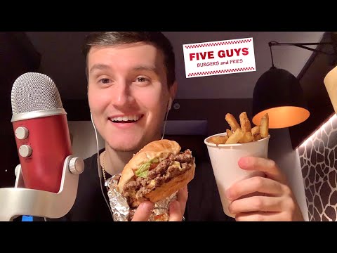 ASMR Five Guys Burgers and Fries Mukbang 🍔🍟 (eating sounds)