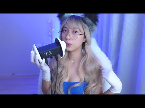 ASMR EAR CLEANING, BLOWING, TAPPING&LATEX GLOVE WITH BLUE GIRL 💙 [ NO TALKING ]