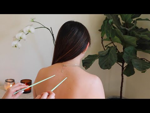 ASMR back tracing with ceramic sticks and natural nails & tingly scalp tools on Tricia (whisper)