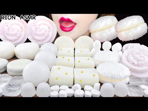【ASMR】WHITE DESSERTS🤍 MILK MOCHI,ICE CREAM DAIFUKU,ROSE SHERBET MUKBANG 먹방 EATING SOUNDS