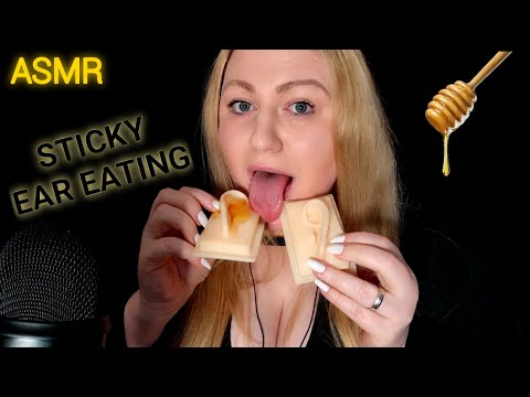 ASMR STICKY EAR EATING & LICKING with HONEY 🍯 WET MOUTH SOUNDS