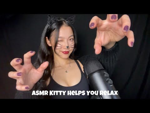 ASMR Kitty Helps You Relax 🐈‍⬛ Mouth Sounds, Mic Brushing, Visuals, Tapping & Scratching