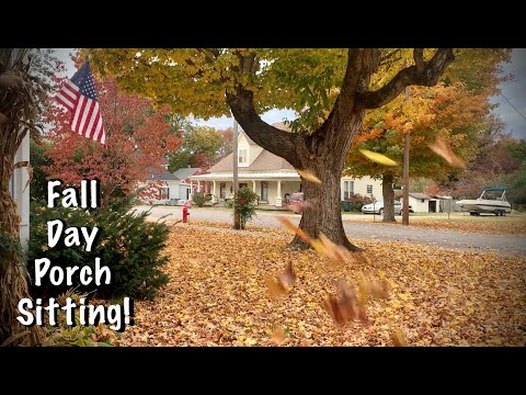 ASMR Autumn Porch Sitting~Country Town, USA. Grab a chair & a cuppa coffee & watch the leaves fall!