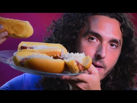 ASMR Eating Cheddar Stuffed Hot Dogs with Sauerkraut Snack 먹방