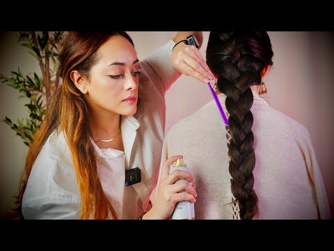 ASMR Perfectionist Hair Styling and Finishing Touches for French Braid Soft Spoken Roleplay
