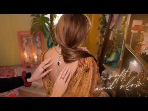 ASMR whispered 😴 the softest touch (back tracing & hair pulling massage) w/o music