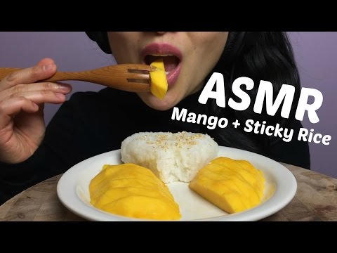 ASMR Thai Sweet Sticky Rice With Mango (SOFT STICKY EATING SOUNDS) ข้าวเหนียวมะม่วง | SAS-ASMR