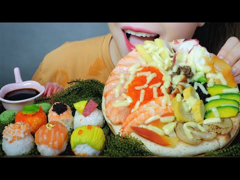 ASMR TEMARI SUSHI X SUSHI PIZZA WITH FULL TOPPING OF THE MOST POPULAR SEAFOOD | LINH-ASMR