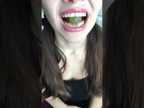 ASMR that bear didn’t stand a chance squish gummy pt 3 green chewing satisfying mouth sounds #shorts