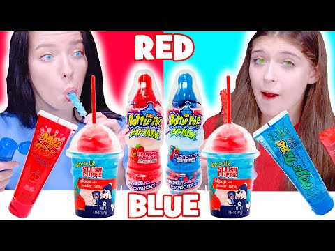 ASMR Red And Blue Lollipops Candy Mukbang