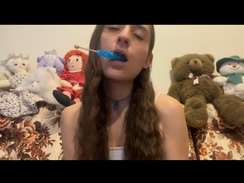 #ASMR EATING BLUE ROCK CANDY WITH UP CLOSE CHEWING/ MOUTH SOUNDS/ SLURPING FOR TINGLES & RELAXATION