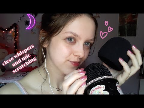 ASMR close up whisper ramble + mic scratching 💗 (with & without cover)